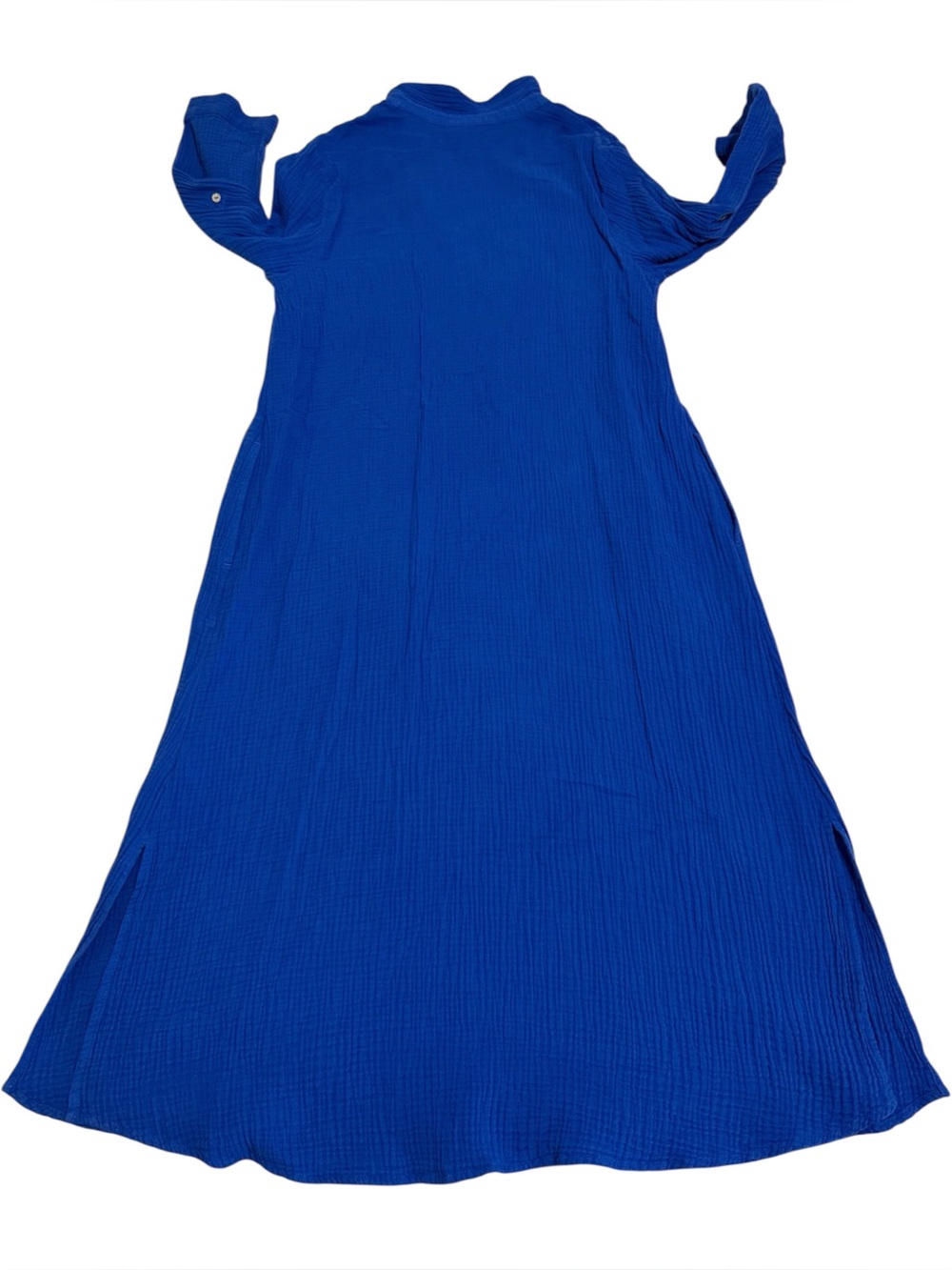 J. Jill Vibrant Blue 100% Cotton Gauze One Pocket Midi Shirtdress Large - Picture 4 of 15